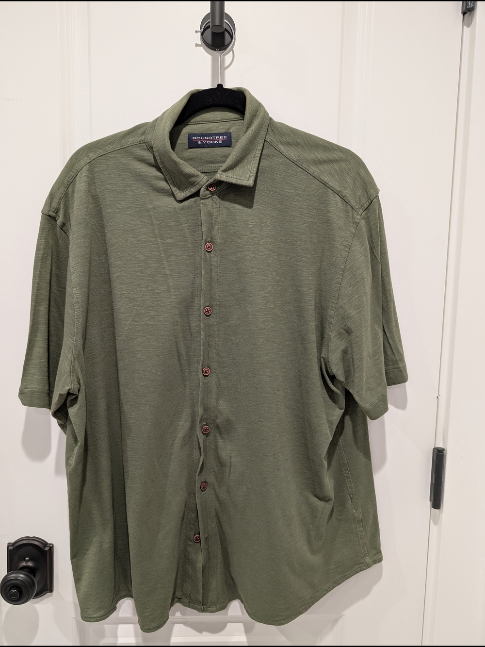 Roundtree & Yorke Men's Olive Green Short Sleeve Button-Down Shirt